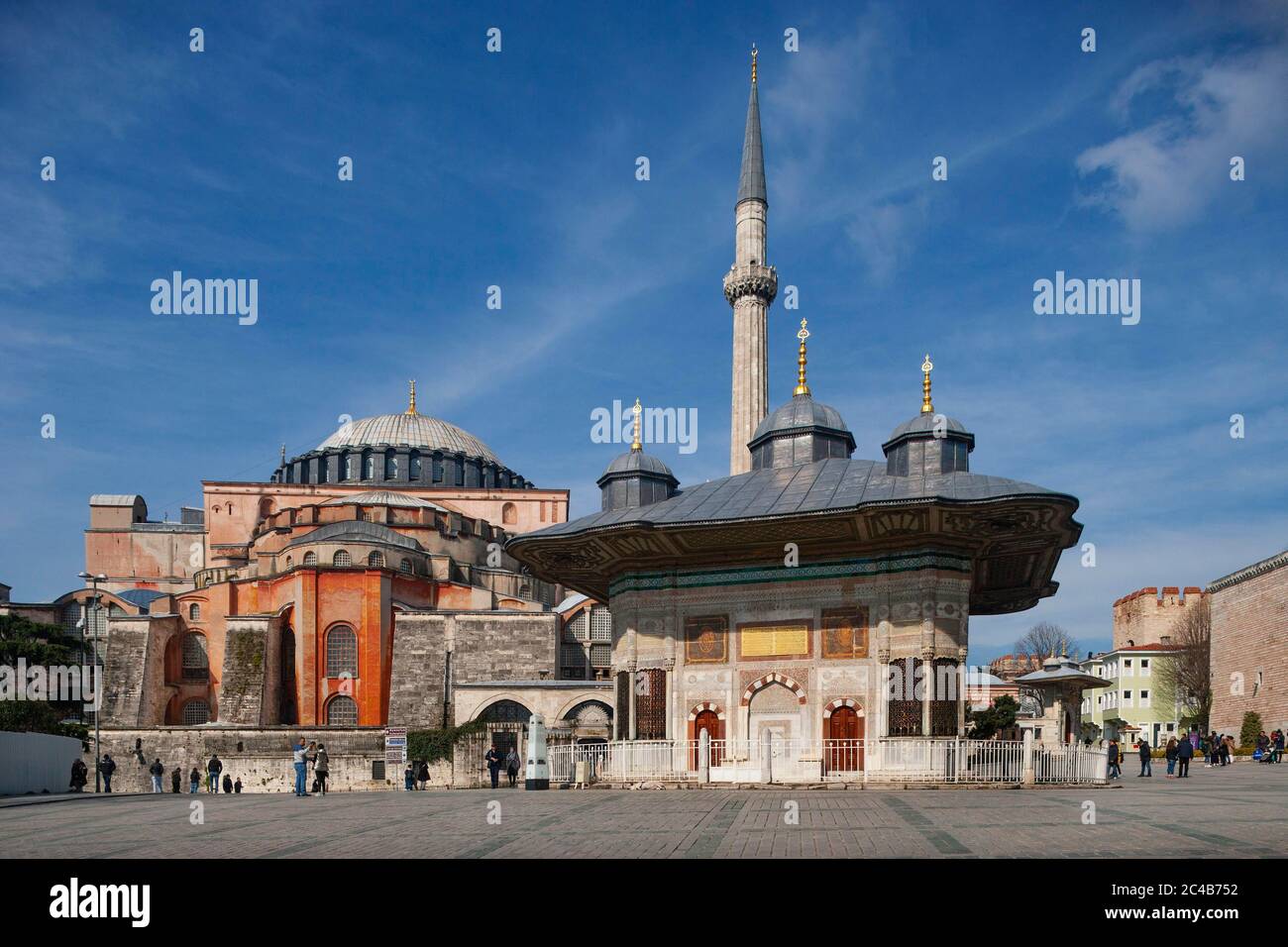 Sultan Ahmed Fountain on Sultanahmet Square, Hagia Sophia, Istanbul, Turkey Stock Photo