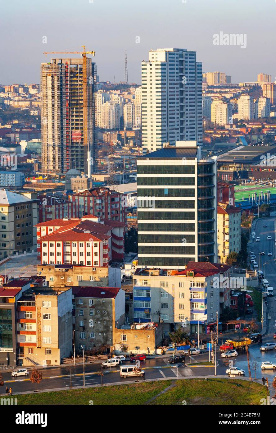 City view with old residential buildings and new high-rise buildings, Istanbul, Turkey Stock Photo