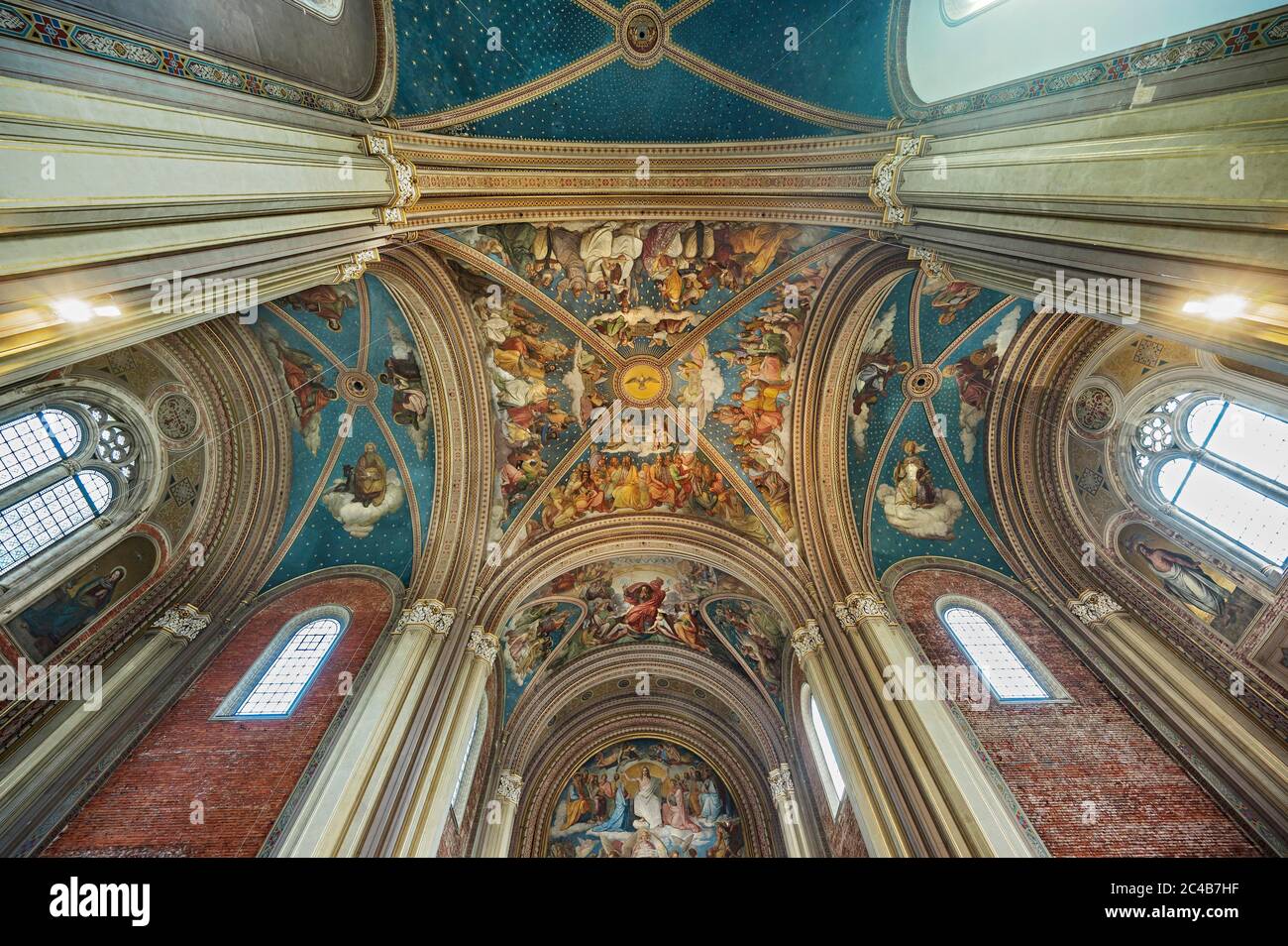 Ceiling frescos, Parish and University Church of St. Ludwig, Ludwigskirche, Schwabing, Munich, Upper Bavaria, Bavaria, Germany Stock Photo