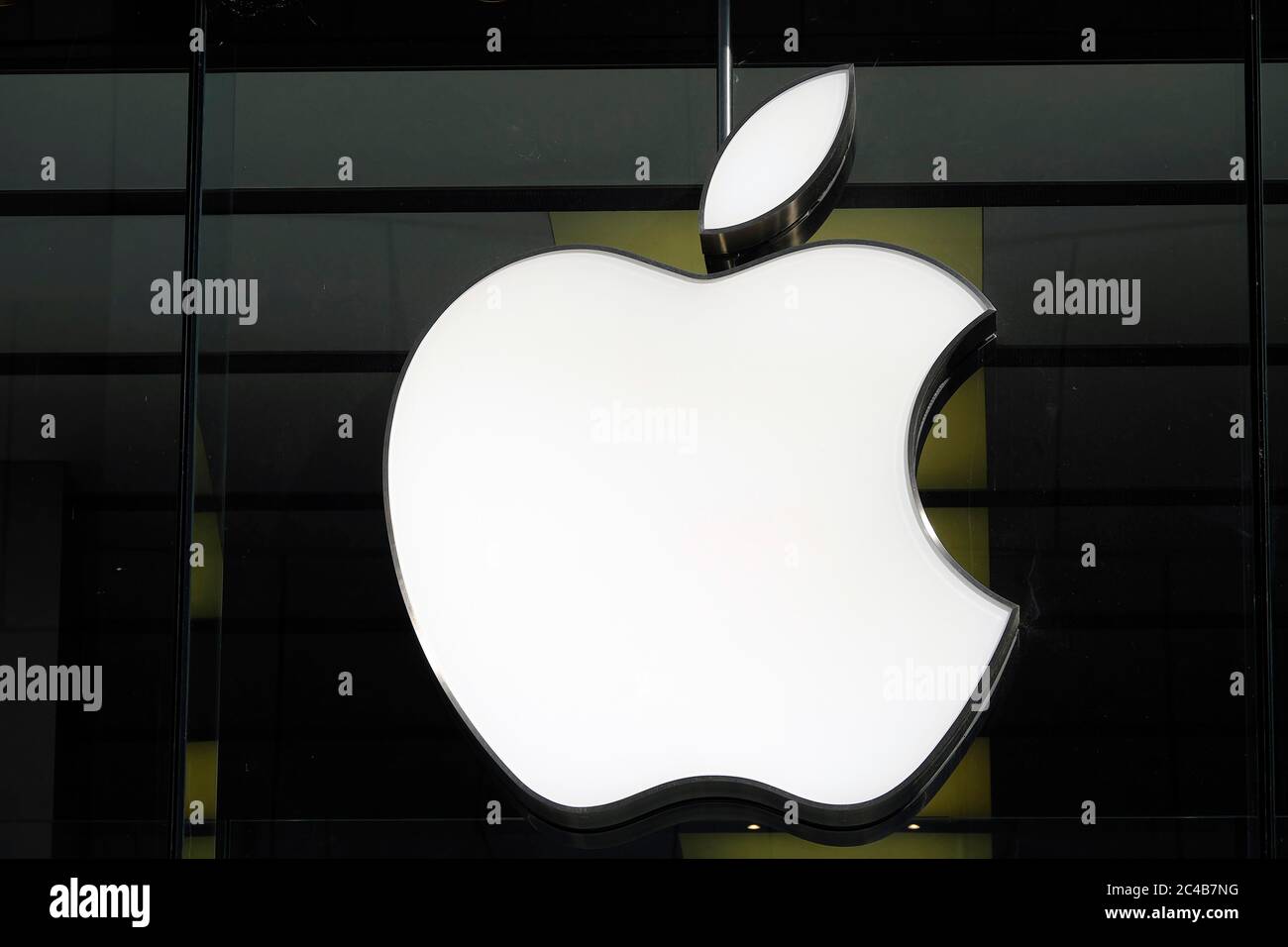 Apple Logo, Apple Store, Rosenstrasse, Munich, Bavaria, Germany Stock Photo