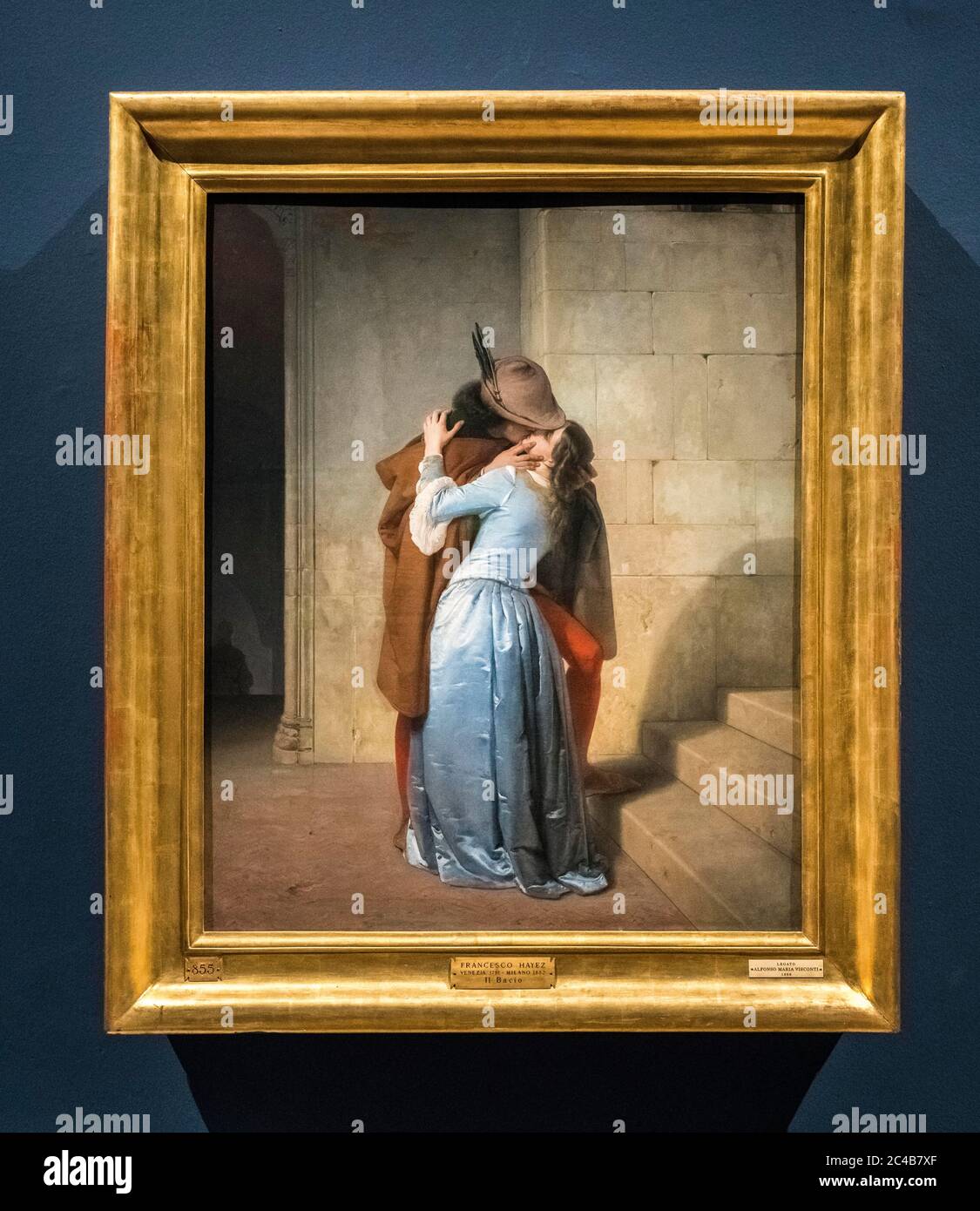 Il Bacio, the kiss, painting by Francesco Hayez, 1791 - 1882, Pinacoteca di Brera, Milan, Lombardy, Italy Stock Photo