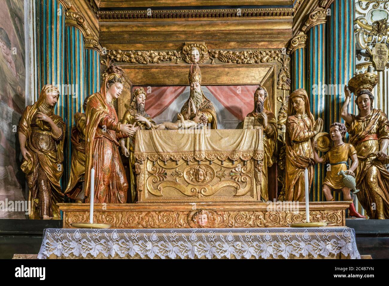 Group of figures, Jesus' Ordination in the Temple of Pellegrino Tibaldi and Andrea Prestinari, baroque Sanctuary of Santa Maria del Monte, Sacro Stock Photo