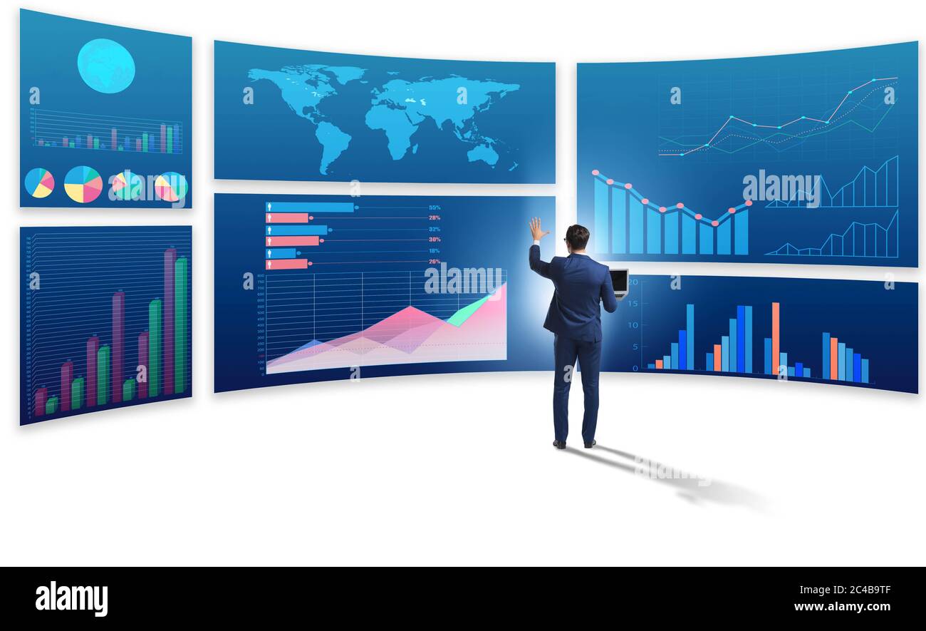 The businessman in business visualization and infographics concept ...