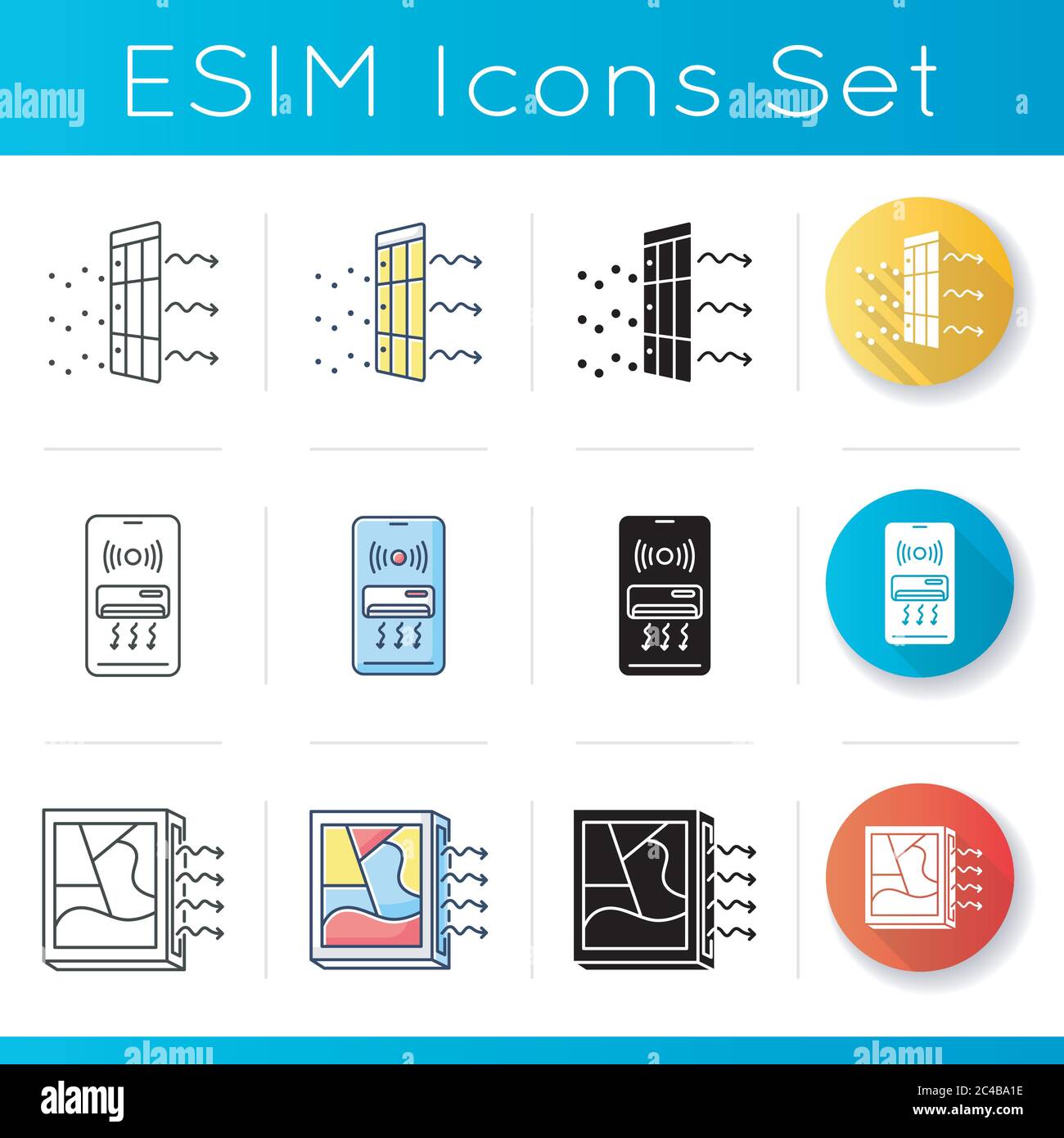 Modern air cooling icons set Stock Vector