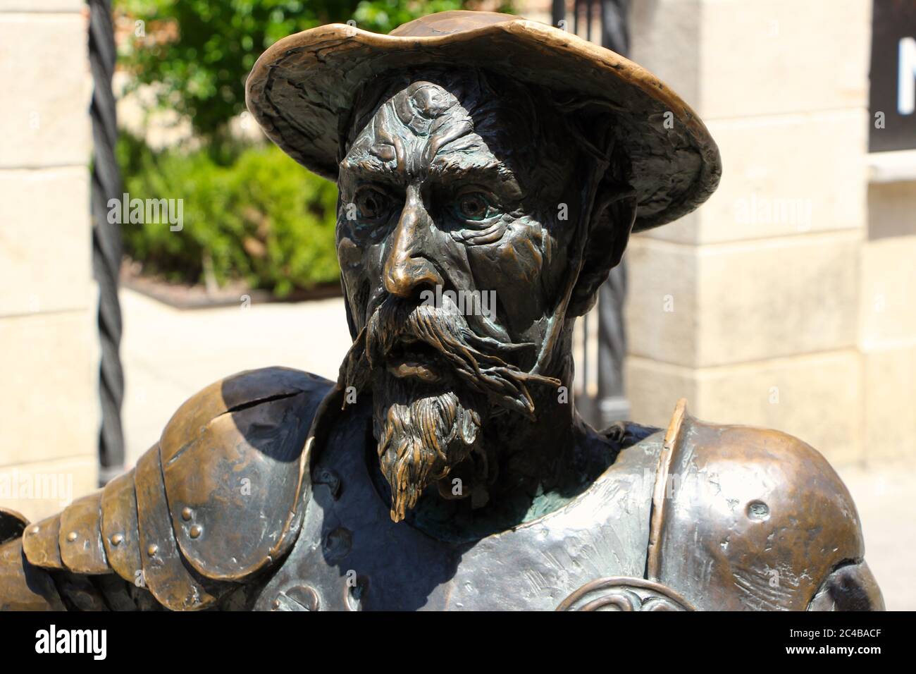 Close up of Don Quixote bronze sculpture outside the birthplace and