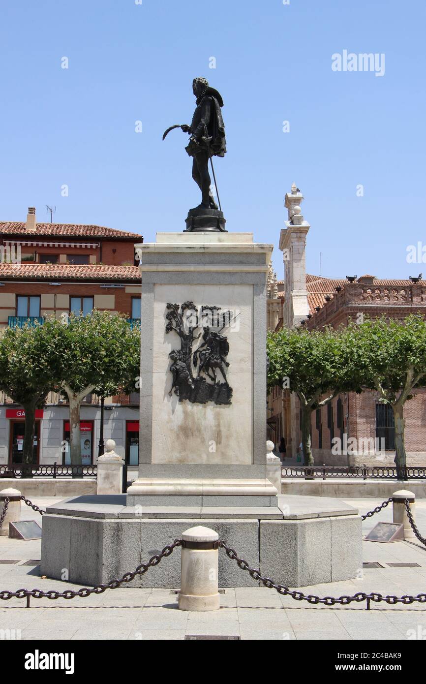 Statue of Miguel de Cervantes in his birthplace Alcala de Henares Madrid Spain Stock Photo
