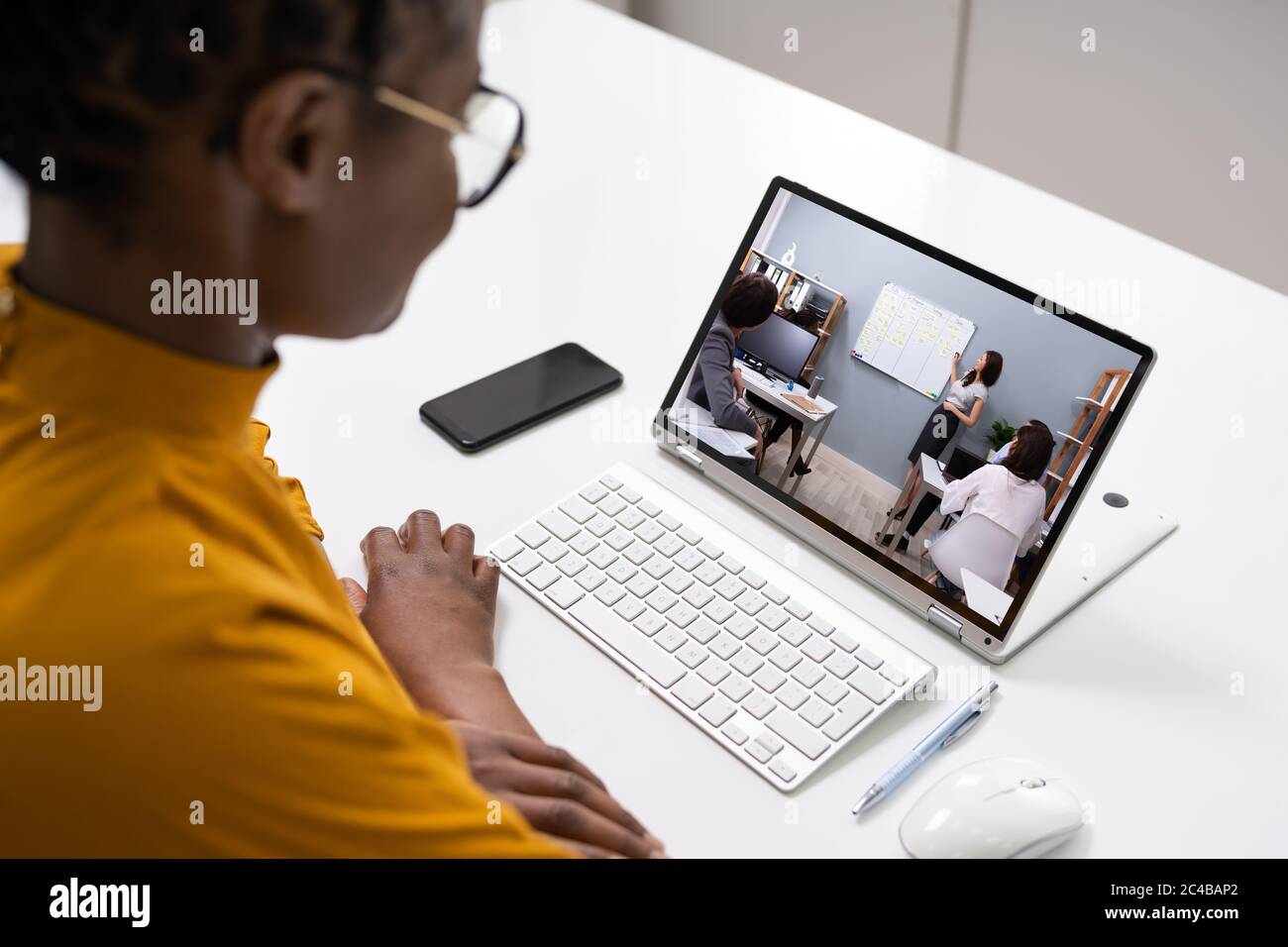 Online Virtual Video Conference Training On Laptop Computer Stock Photo ...