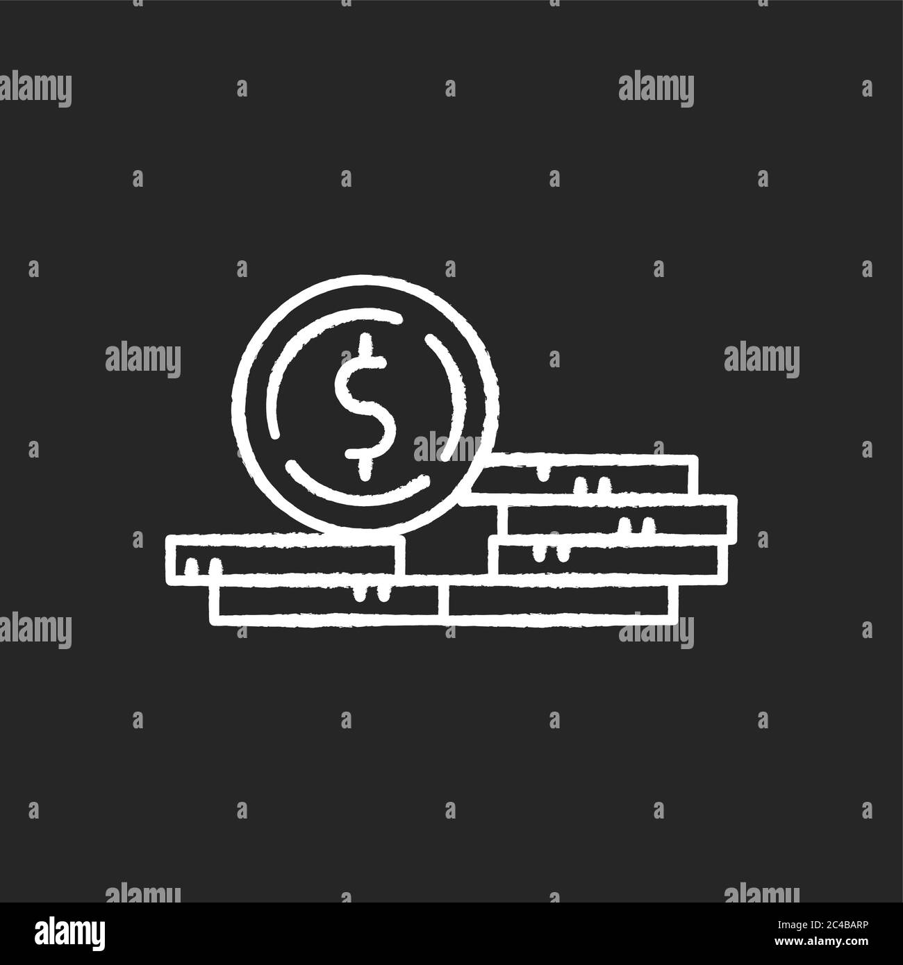 Stack of coins chalk white icon on black background Stock Vector