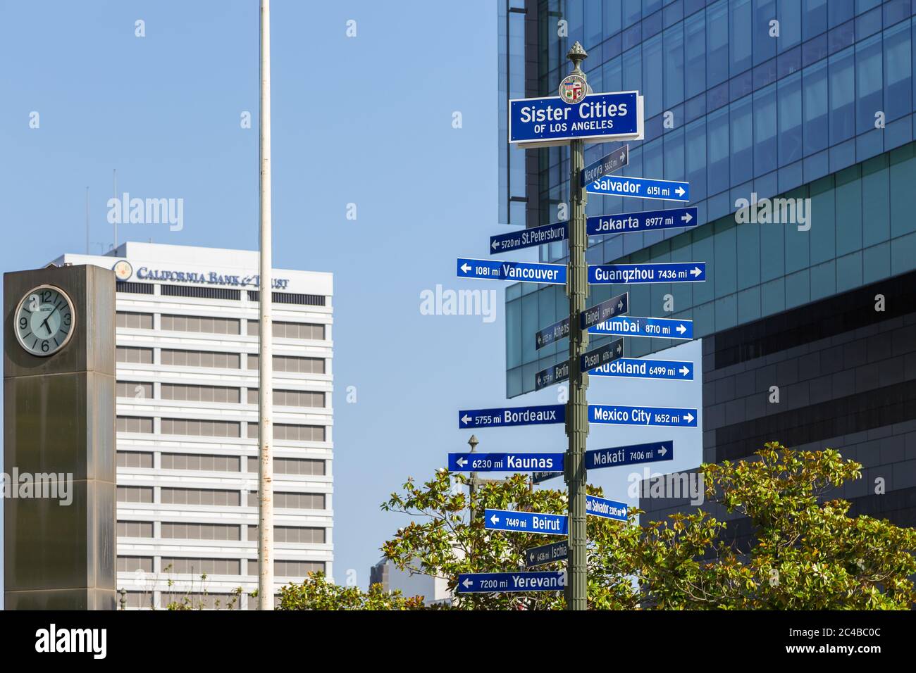 Los Angeles, California, USA- 11 June 2015: Road sign with the sister ...