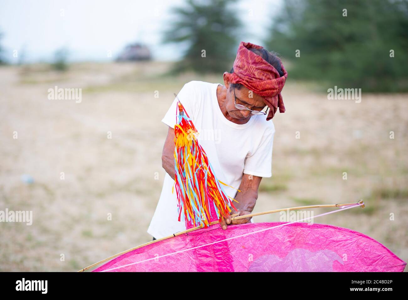 Portrait of the malaysia kite maker, Shafie Bin Jusoh Stock Photo