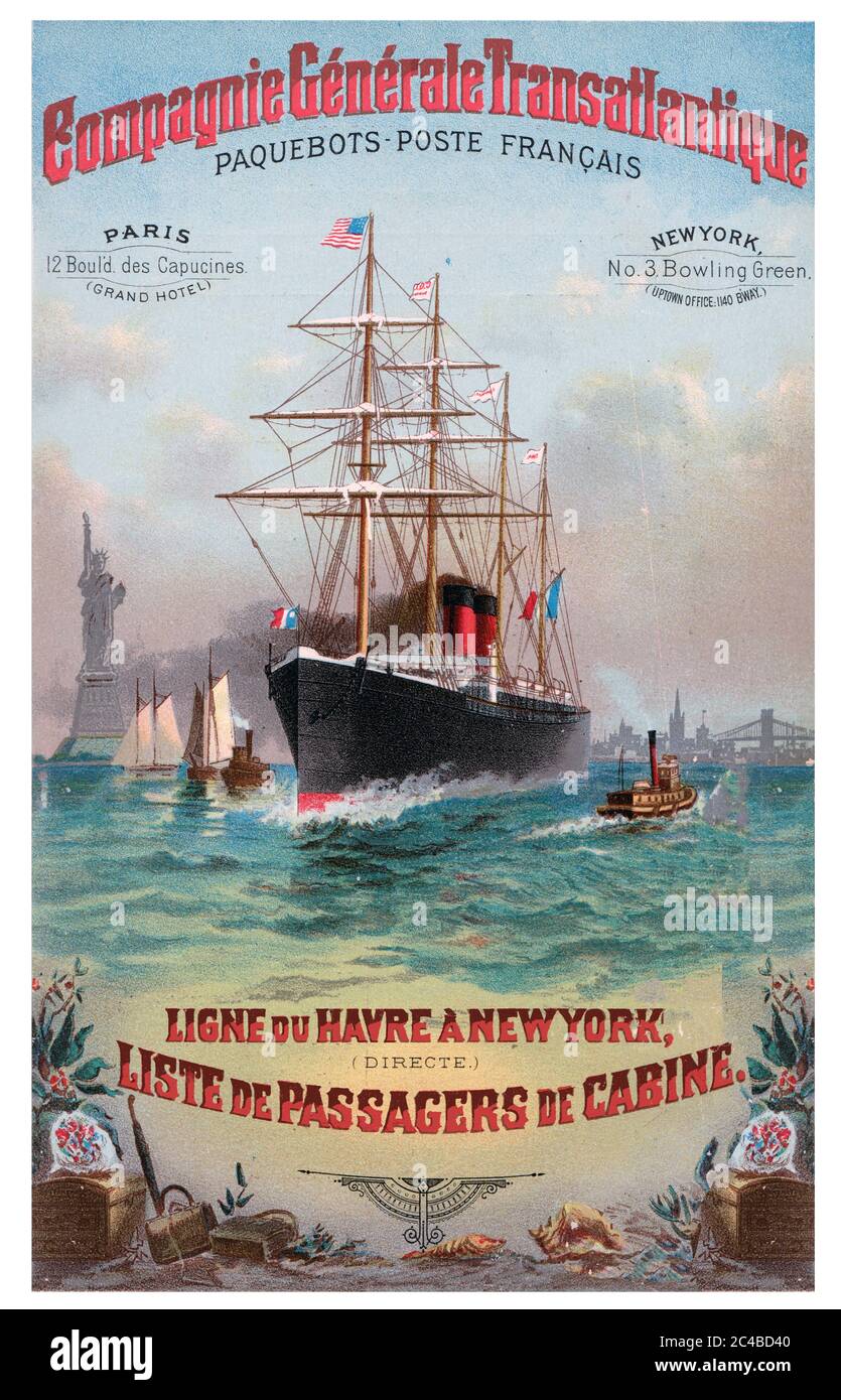 Front Cover, SS La Champagne Passenger List - 5 February 1887 Stock Photo