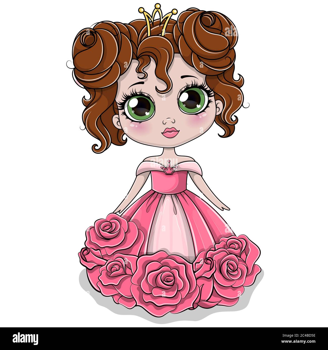 Cute girl in pink dress. Luxury dress with roses. Greeting card. Vector ...