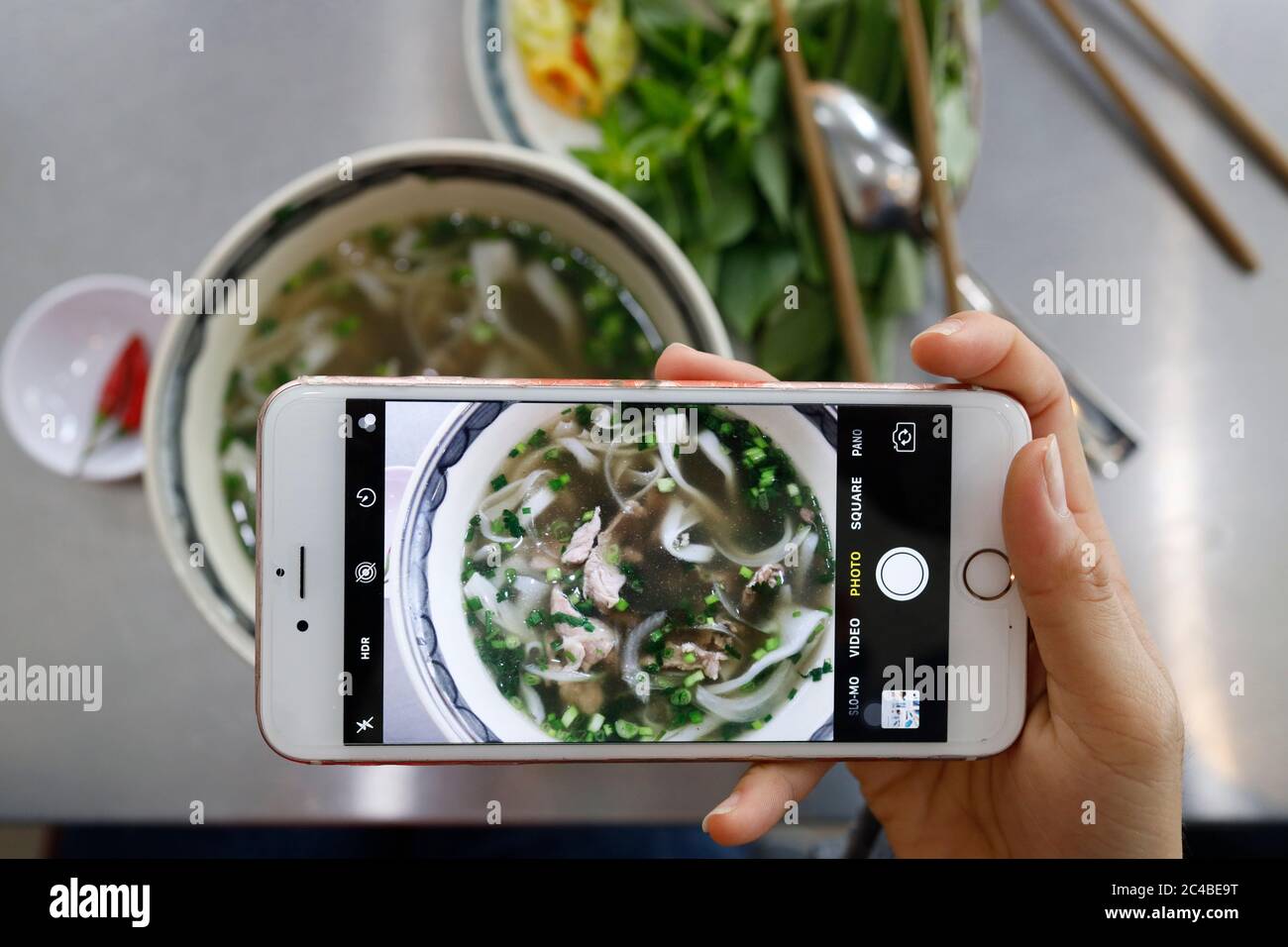 Bowl of vietnamese noodle soup known as pho Stock Photo