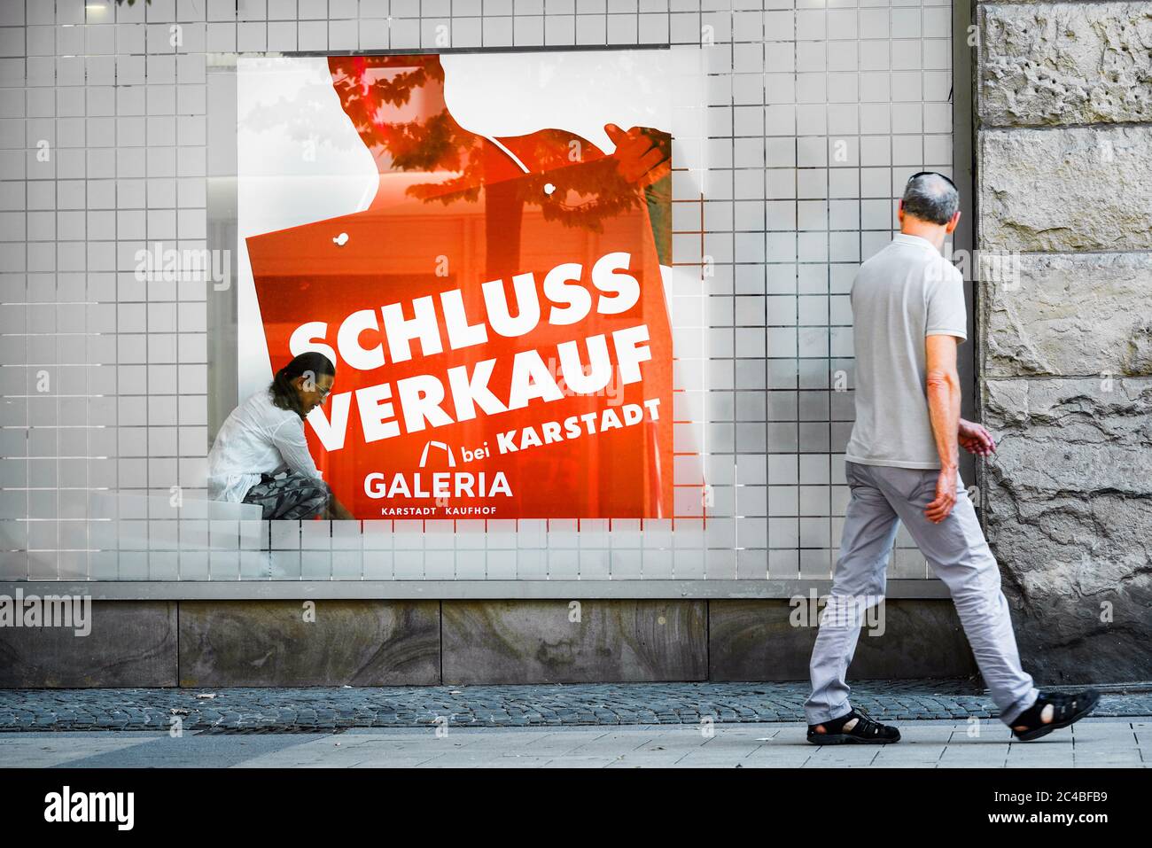 Dortmund, Germany, June 25, 2020: Shop window of the Karstadt department store in Dortmund threatened by closure   ---   Dortmund, 25.6.2020: Schaufenster des von der Schließung bedrohten Karstadt-Kaufhauses in Dortmund Stock Photo