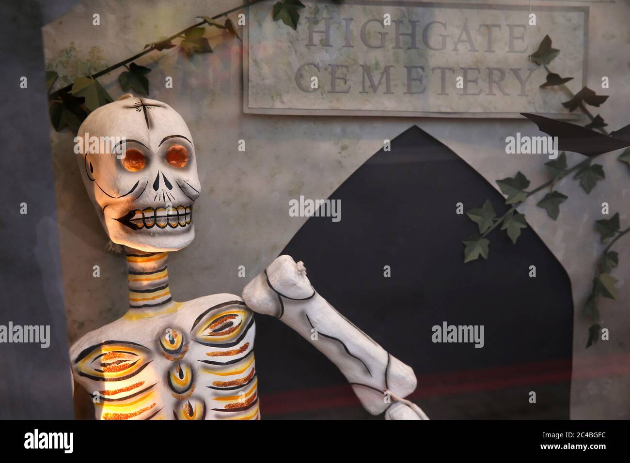 Fake skeleton in a highgate shop during halloween Stock Photo - Alamy