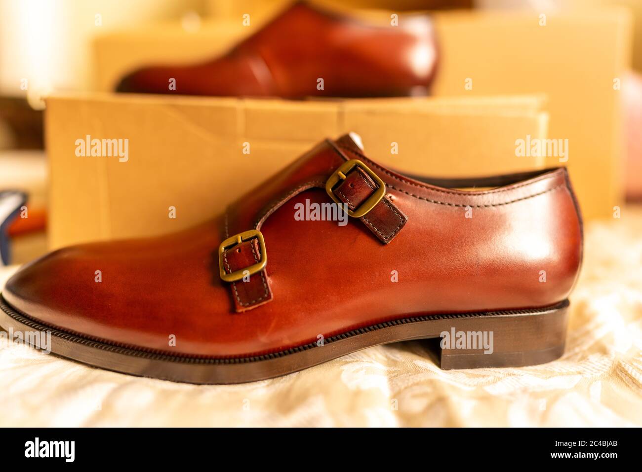 Elegant classy men's formal shoes, brown leather | Men fashion | Online  shopping Stock Photo - Alamy