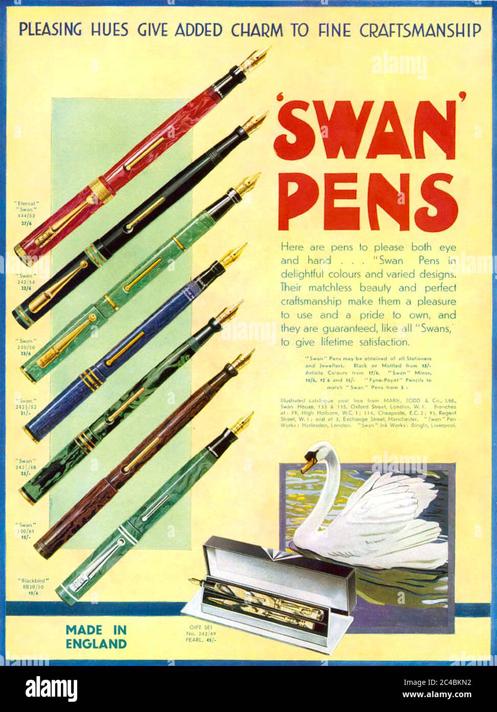 SWAN PENS advert about 1935 Stock Photo
