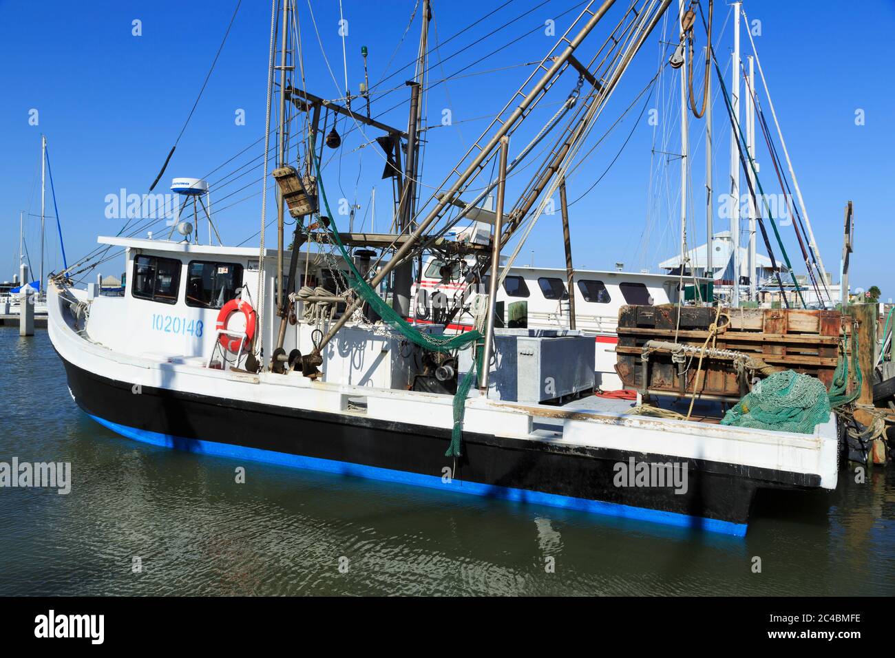 Shrimp boats in marina,Corpus Christi, Texas, USA Stock Photo