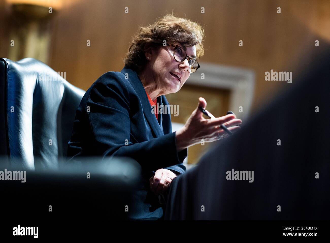 United States Senator Jacky Rosen (Democrat of Nevada), directs a question to Mark A. Morgan, acting commissioner of the U.S. Customs and Border Protection, during the US Senate Homeland Security and Governmental Affairs Committee hearing titled 'CBP Oversight: Examining the Evolving Challenges Facing the Agency,' in Dirksen Senate Office Building on Thursday, June 25, 2020.Credit: Tom Williams/Pool via CNP | usage worldwide Stock Photo