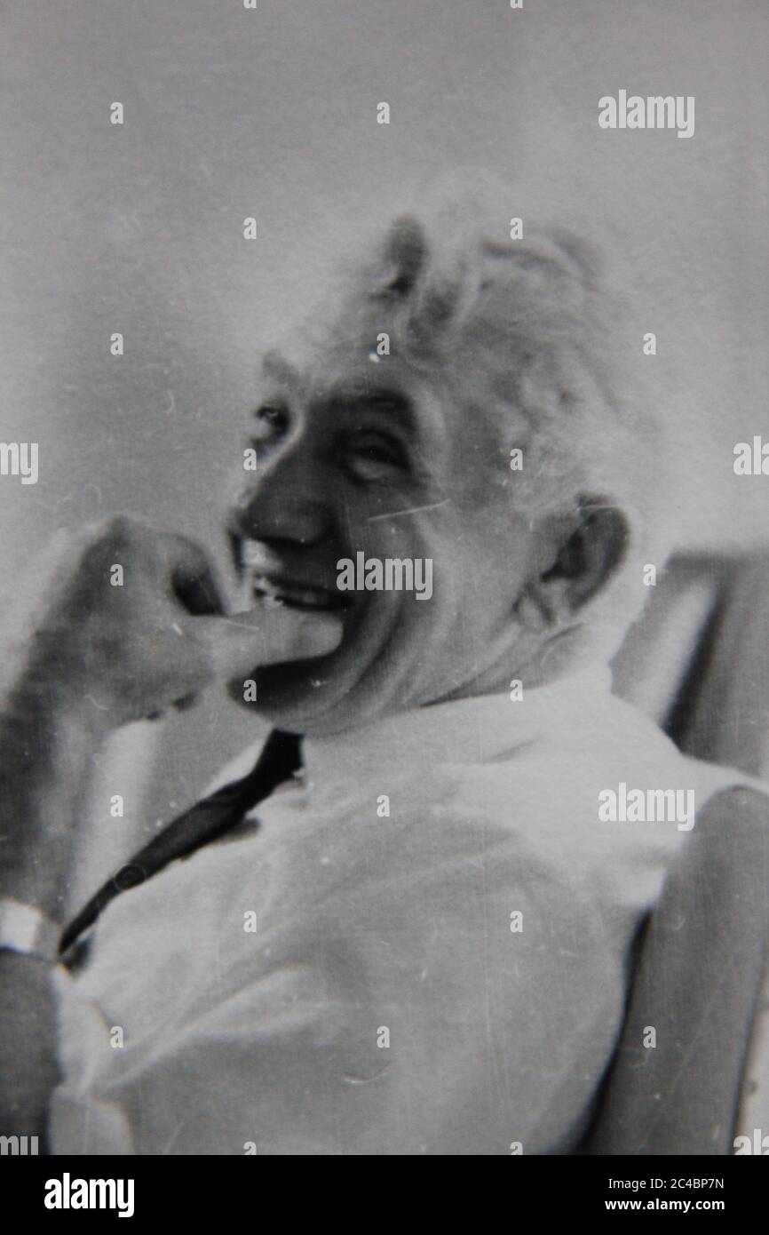 Fine 70s vintage black and white photography of a resident in an old person's nursing home. Stock Photo