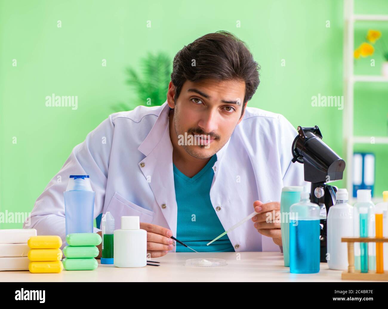 The chemist testing soap in the lab Stock Photo Alamy