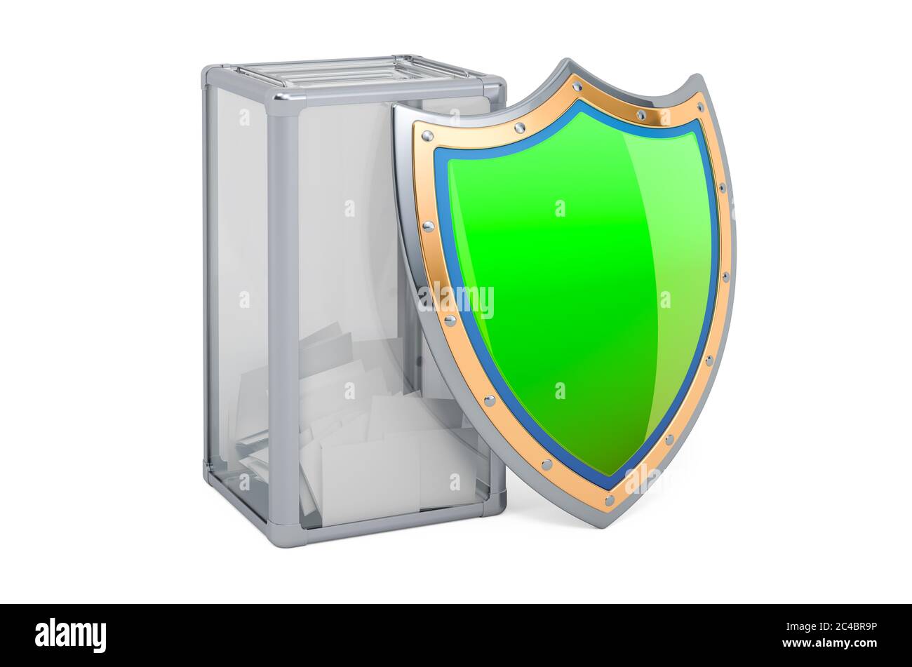 Election ballot box with shield, 3D rendering isolated on white ...