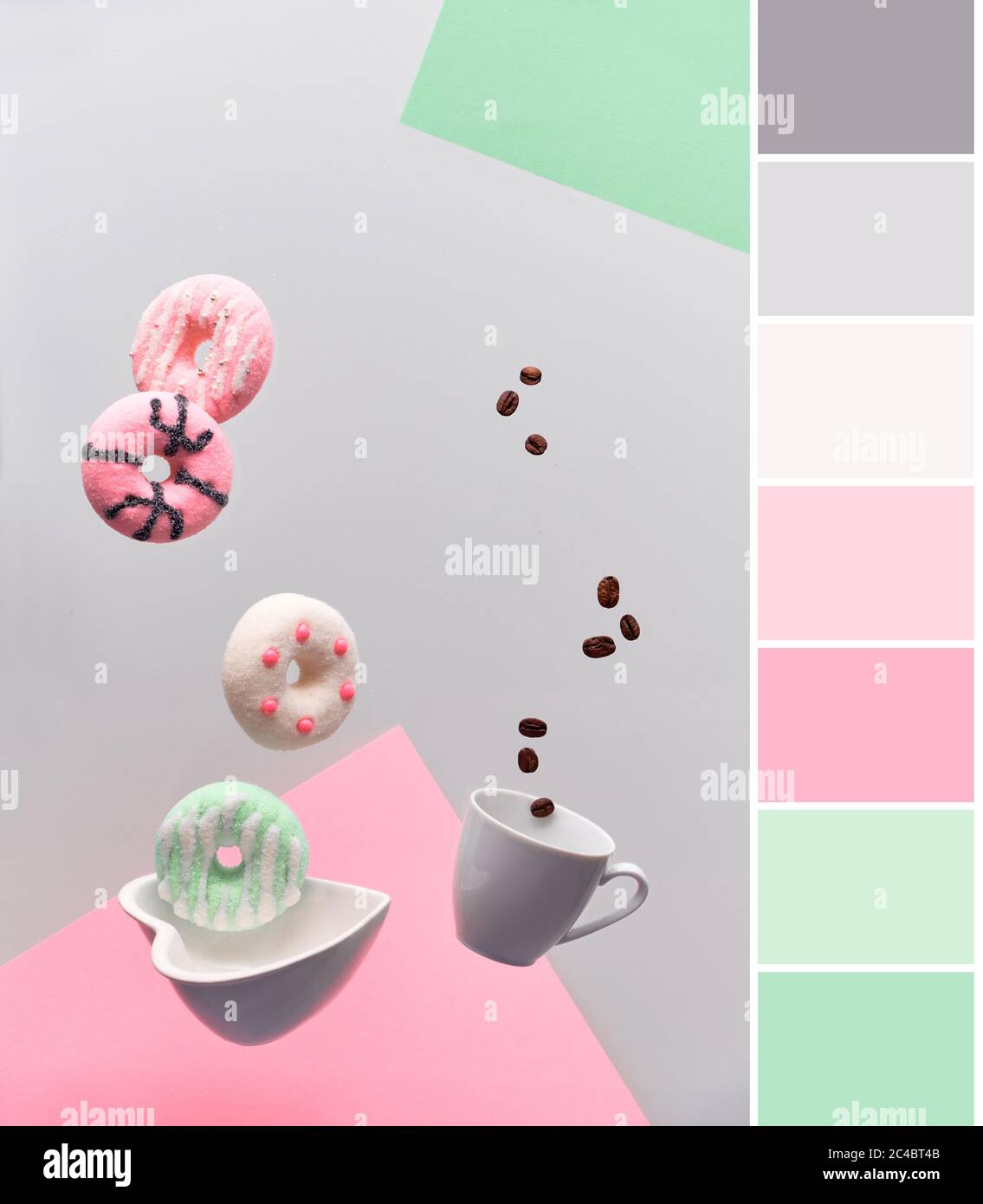 Color Matching Palette From Stylish Abstract Levitation Of Pink And Mint Green Donuts And Espresso Coffee Cup With Flying Coffee Beans Trendy Concept Stock Photo Alamy Color Matching Palette From Stylish Abstract Levitation Of Pink And Mint Green Donuts And Espresso Coffee Cup With Flying Coffee Beans Trendy Concept Stock Photo Alamy