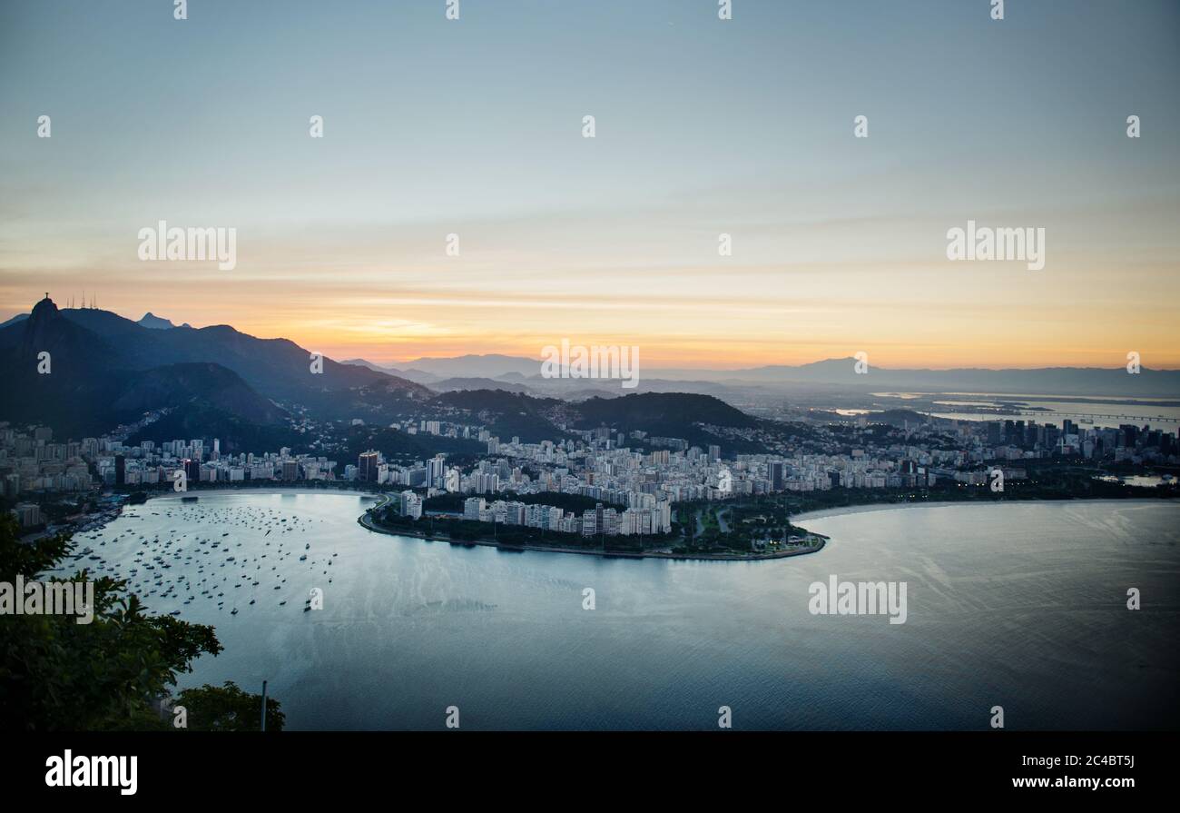 Guanabara Bay, in Rio de Janeiro in the evening, Brazil Stock Photo