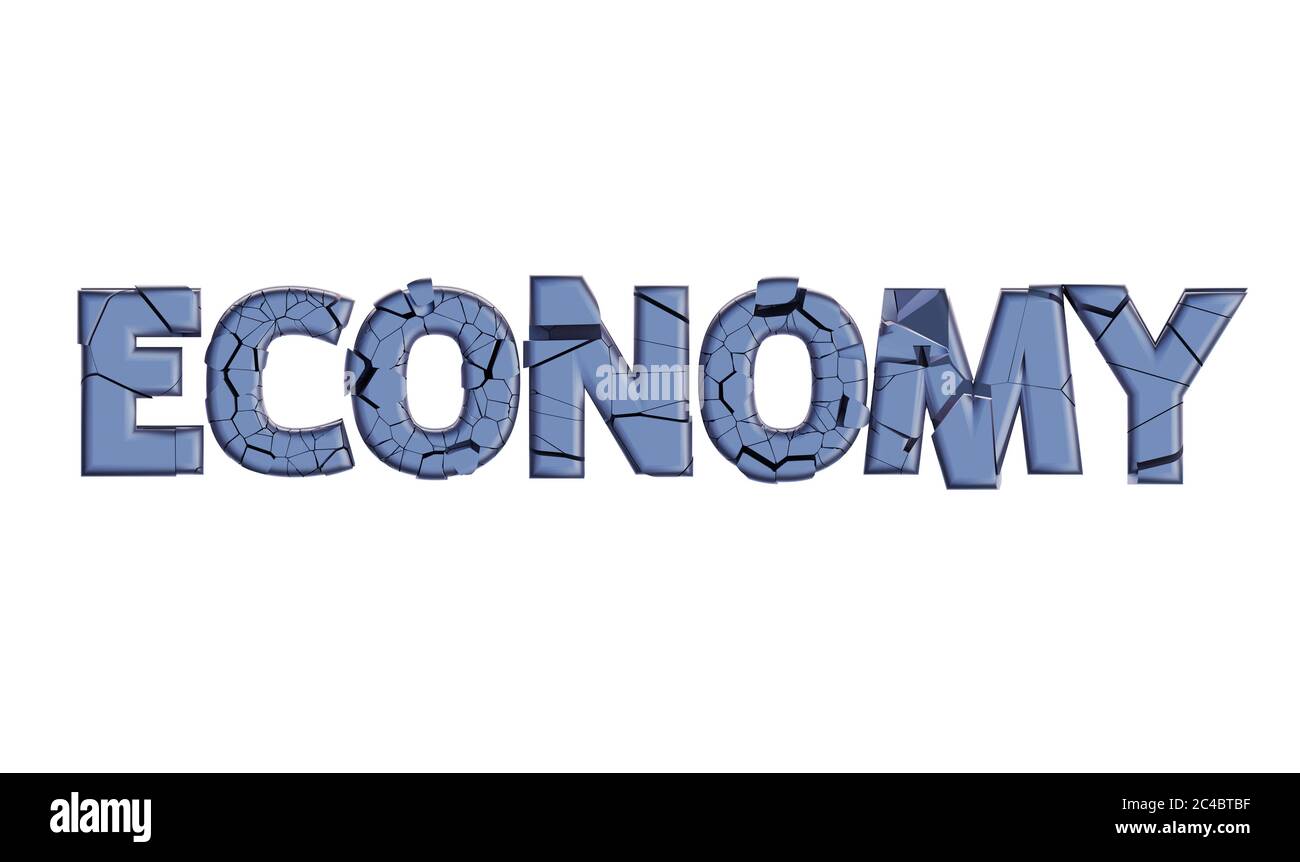 Cracked letters isolated on white, Broken economy, concept of the destruction of the country's economy. 3d illustration Stock Photo
