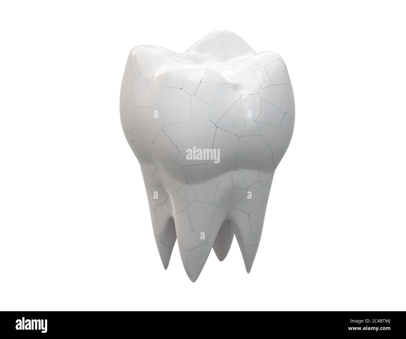 Cracked molar tooth isolated on white background. 3d illustration Stock