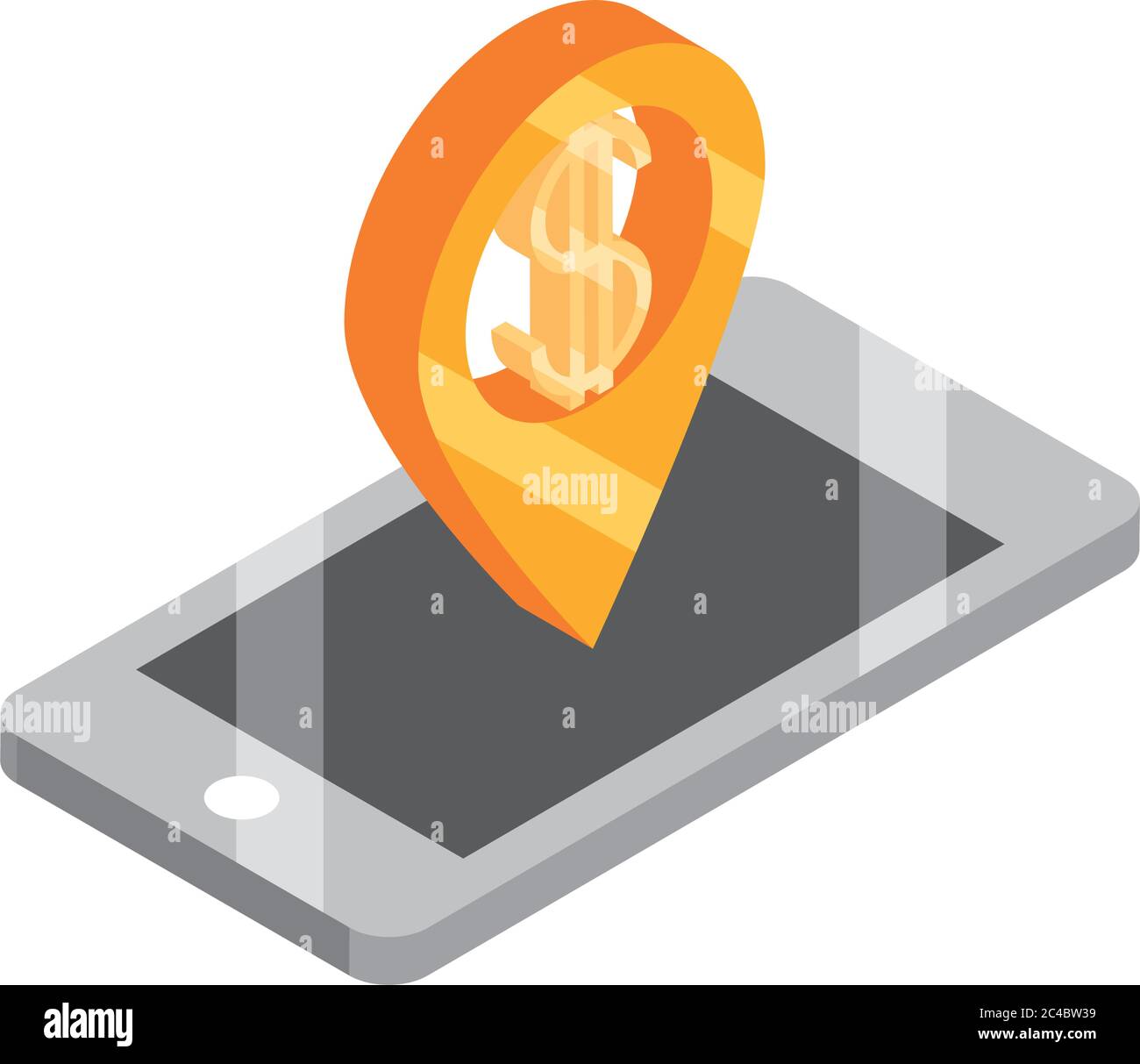 isometric money cash currency smartphone gps location pointer isolated