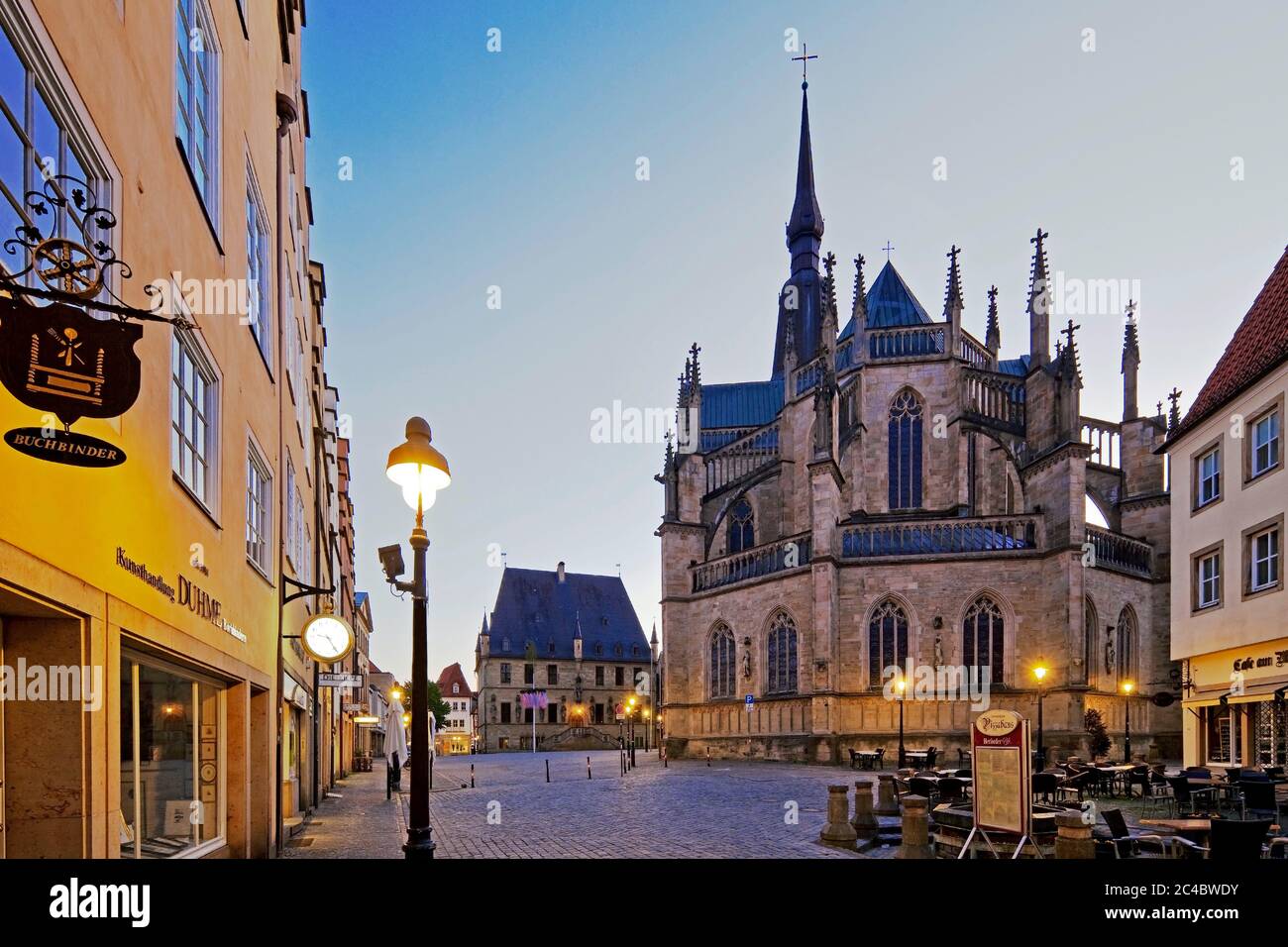 market square with St Marien Church and town hall of the Peace of Westphalia, Germany, Lower Saxony, Osnabrueck Stock Photo