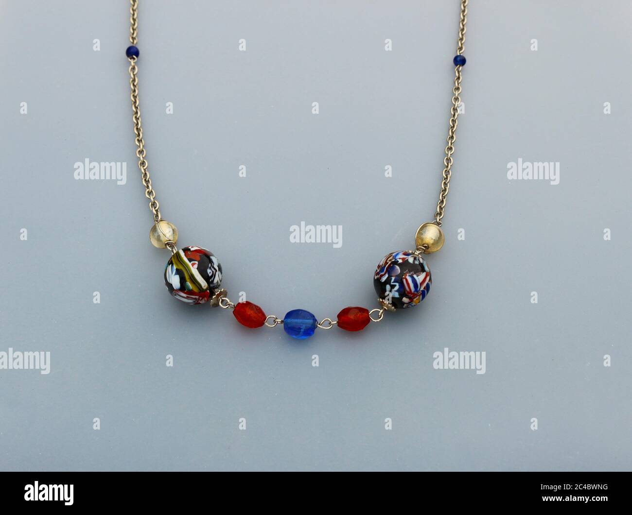 Millefiori glass bead chain necklace Stock Photo