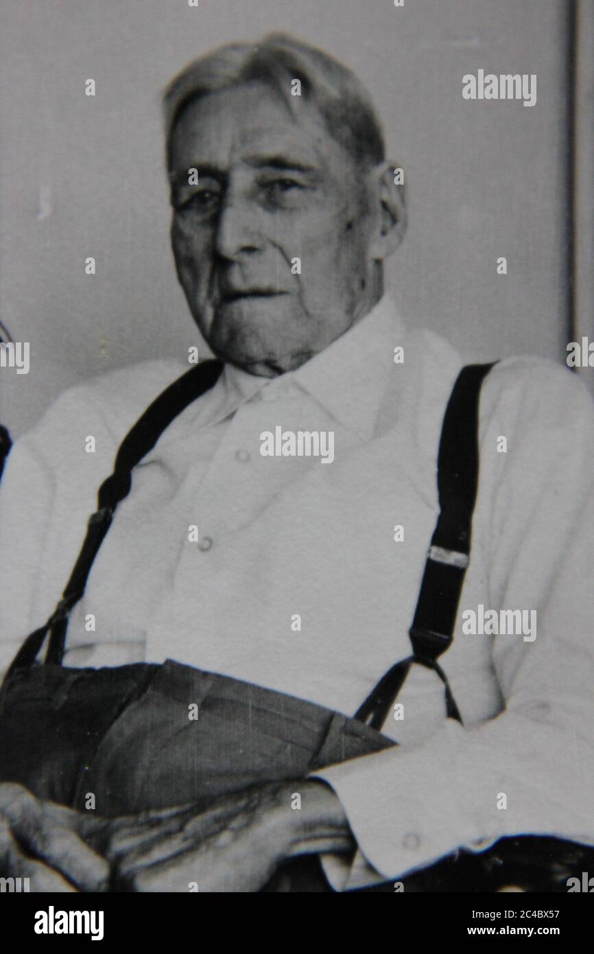 Fine 70s vintage black and white photography of a resident in an old person's nursing home. Stock Photo