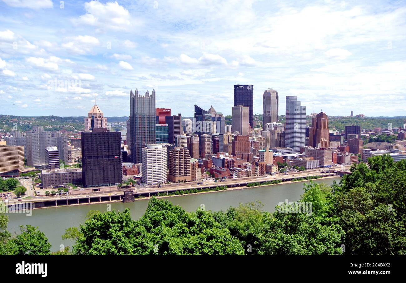 view of pittsburgh skyline , monongahela river and downtown from mount washington viewpoint Stock Photo