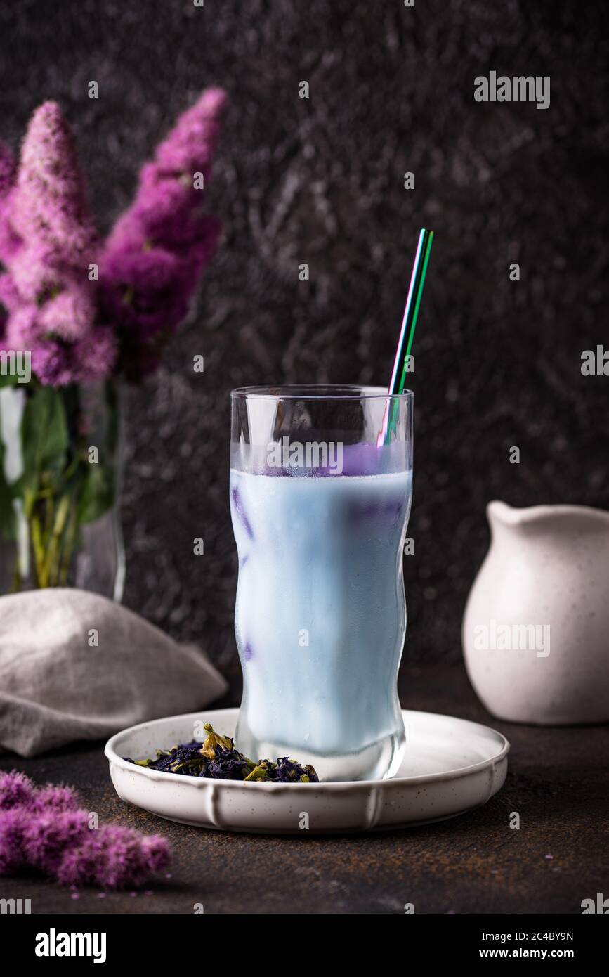 Butterfly Pea Blue Tea With Milk Stock Photo Alamy