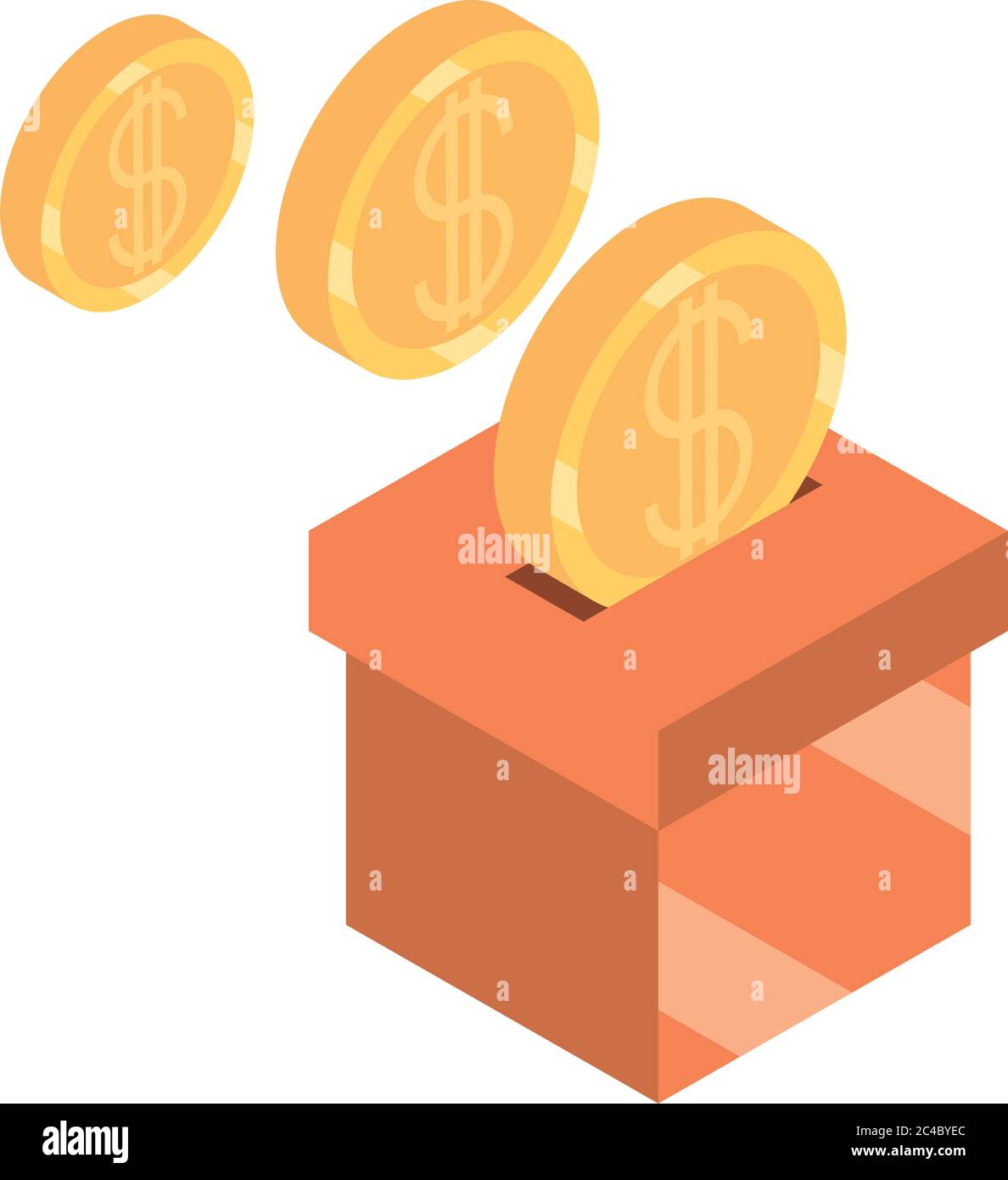 isometric money cash pushing coins in box isolated on white background ...
