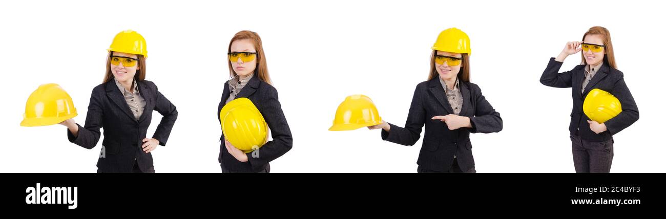 The woman construction worker isolated on white Stock Photo - Alamy