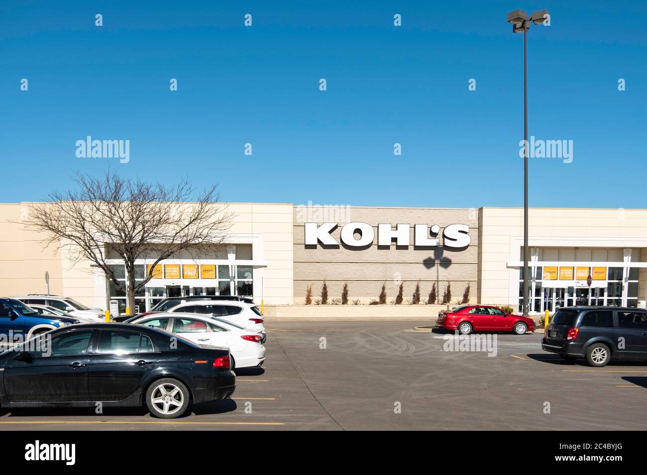 Exterior storefront and entrance of Kohl's department store in Wichita, Kansas. Stock Photo