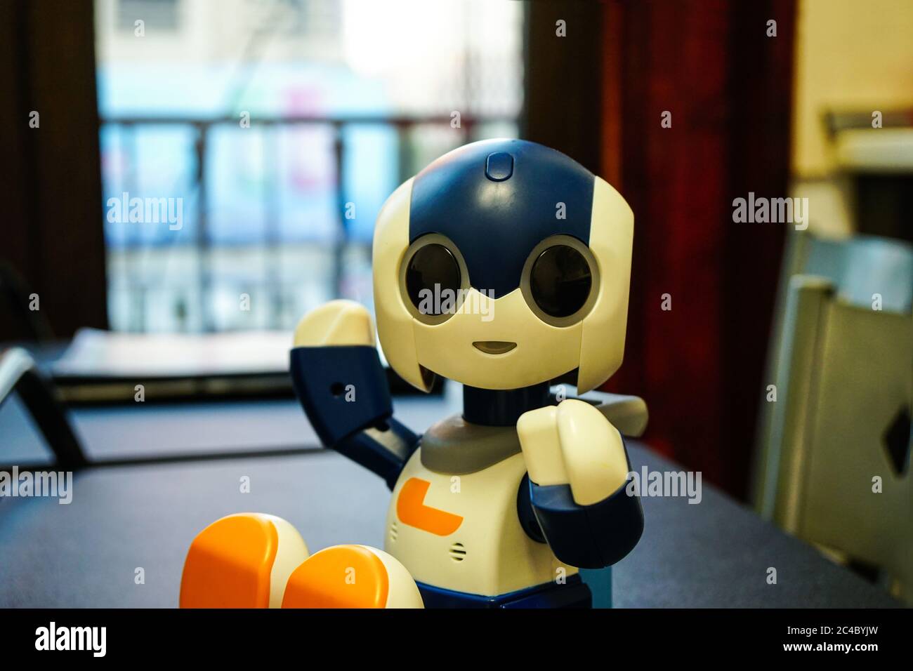 TOKYO, JAPAN, circa June 2020 – Robi, a popular consumer Japanese toy robot that can move and talk. Stock Photo