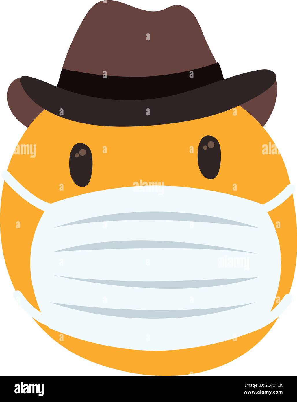 emoji wearing medical mask with cowboy hat hand draw style vector