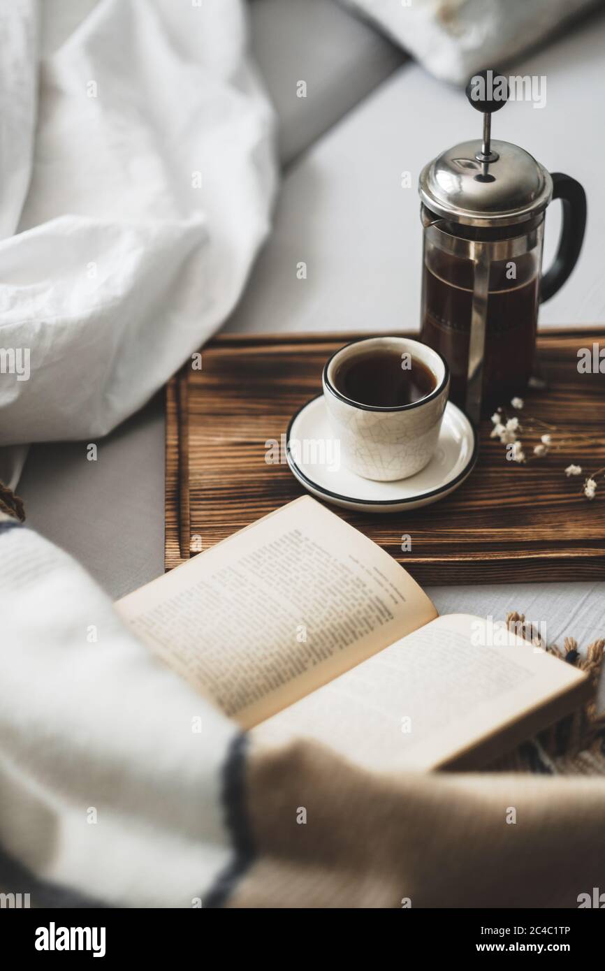Coffee brewed in a French press and a cup Stock Photo Alamy