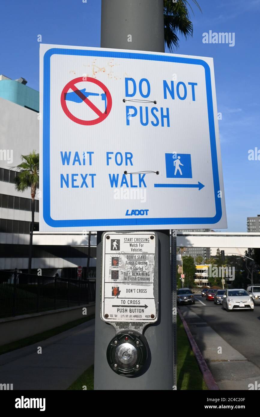 Los Angeles, United States. 23rd June, 2020. A pedestrian push button ...