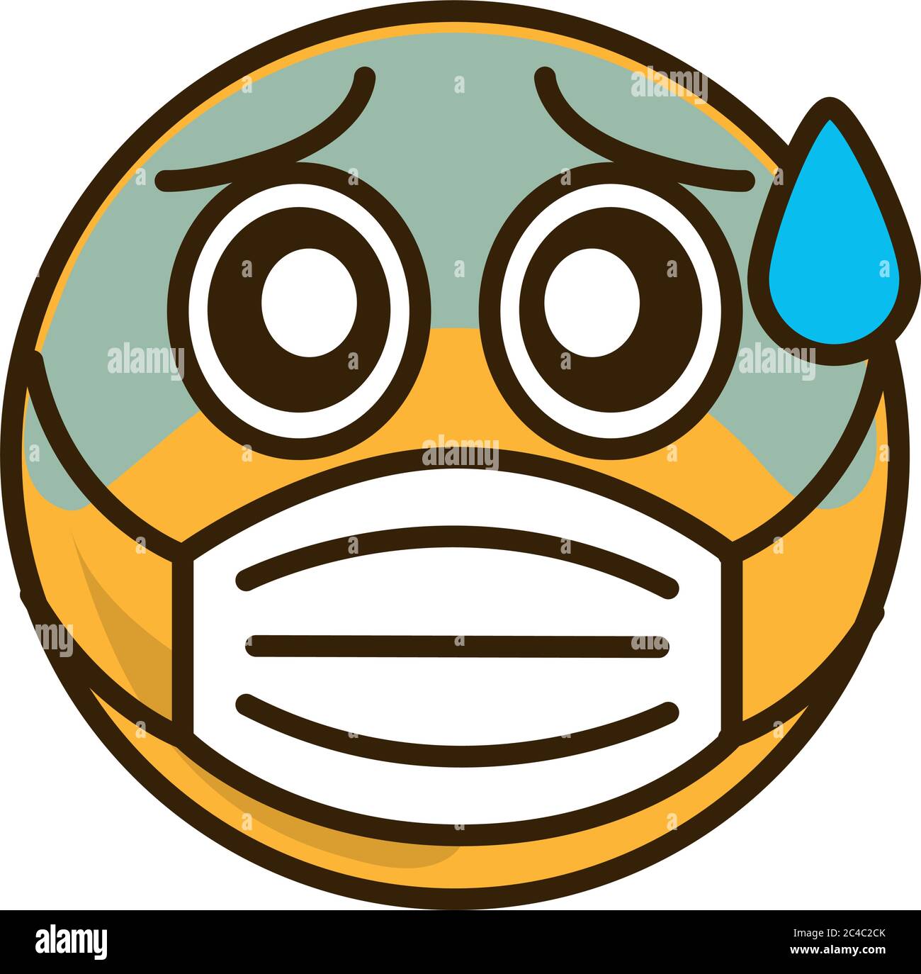 emoticon fearful with medical mask coronavirus covid-19 pandemic, flat cartoon style vector illustration Stock Vector