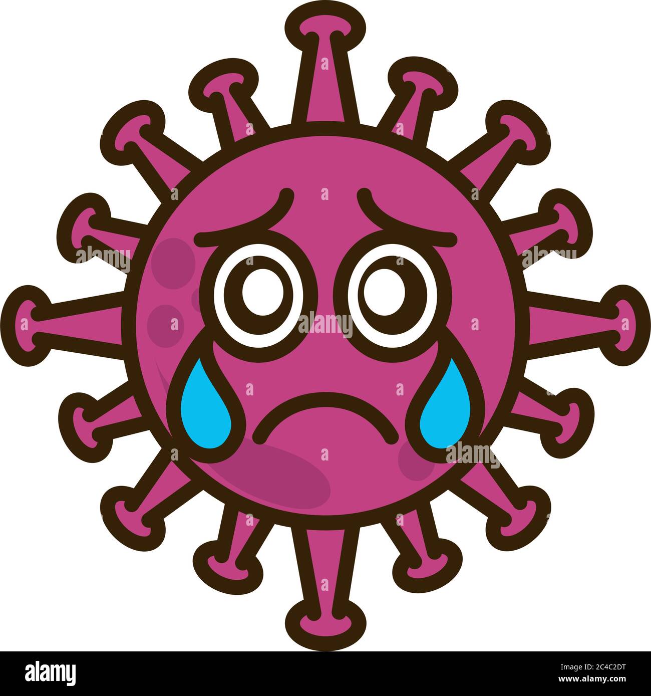 virus emoticon, covid-19 emoji character infection, face crying flat ...