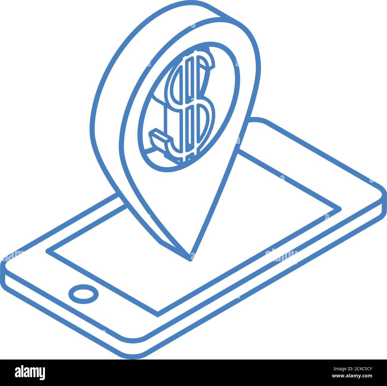 isometric money cash currency smartphone gps location pointer isolated