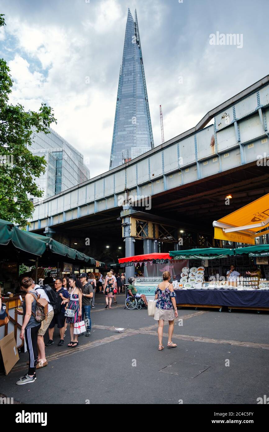 The famous Borough Market in London with the Shard skyscraper on the background Stock Photo