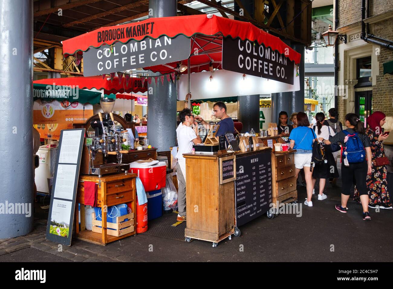 Stall seliing colombian coffee at the famous Borough Market in London