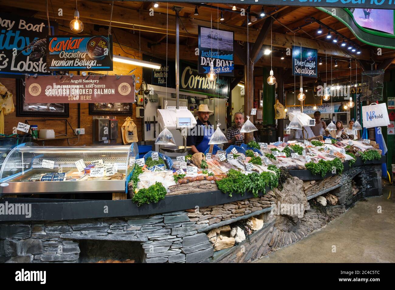Fresh seafood for sale at the famous Borough Market in London Stock