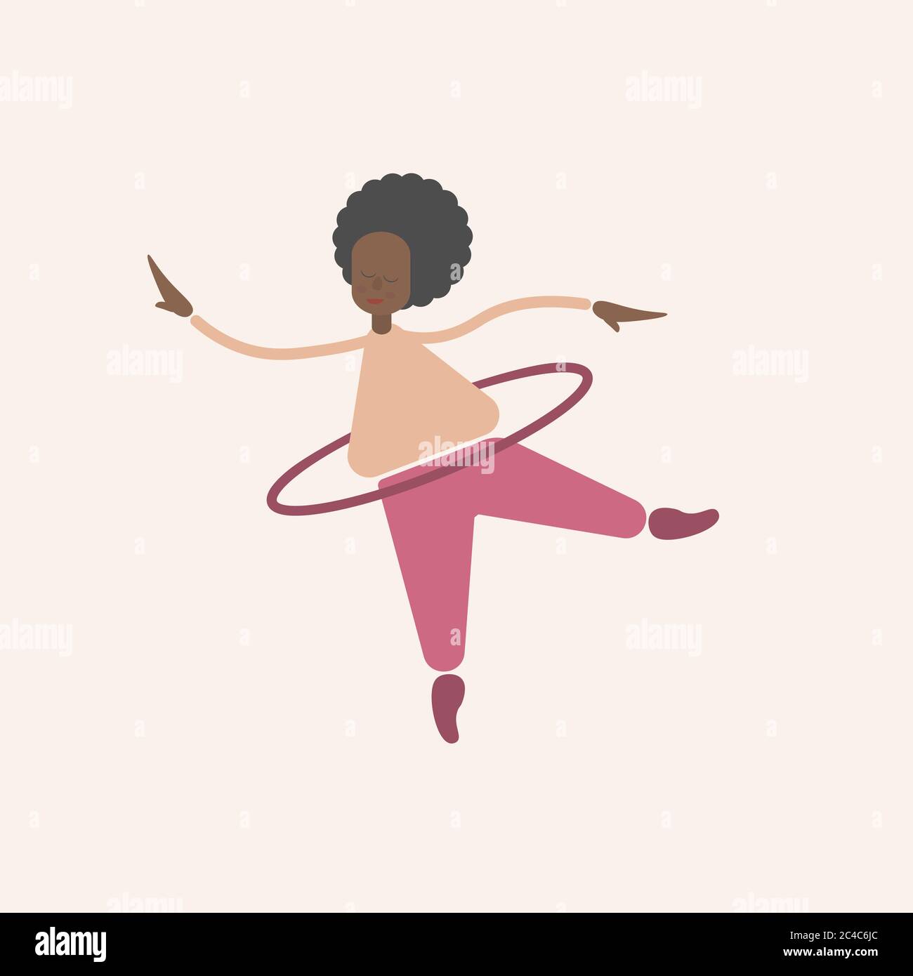 Cute fat curly africana woman twists a hoop.  Stock Vector
